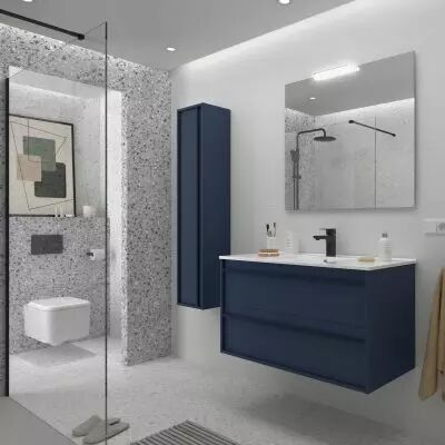 Ensemble ATTILA 101cm meuble 2 tiroirs Bleu satin� + vasque (miroir en option) - Salgar R�f. 104825