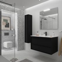 Ensemble ATTILA 101cm meuble 2 tiroirs Noir satiné + vasque (miroir en option) - Salgar Réf. 104824