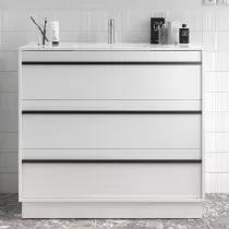 Ensemble ATTILA 101cm meuble 3 tiroirs Blanc satin&eacute; + vasque (miroir en option)- SALGAR R&eacute;f. 105120