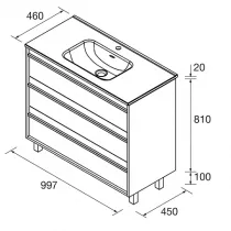 Ensemble ATTILA 101cm meuble 3 tiroirs Blanc satin&eacute; + vasque (miroir en option)- SALGAR R&eacute;f. 105120