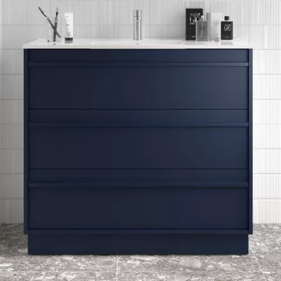 Ensemble ATTILA 101cm meuble 3 tiroirs Bleu satin� + vasque (miroir en option) - SALGAR R�f. 105122