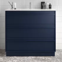 Ensemble ATTILA 101cm meuble 3 tiroirs Bleu satin&eacute; + vasque (miroir en option) - SALGAR R&eacute;f. 105122