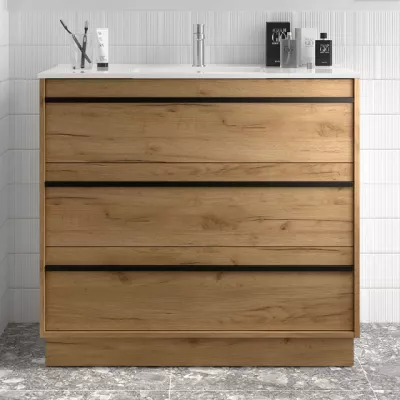 Ensemble ATTILA 101cm meuble 3 tiroirs Ch�ne africain + vasque (miroir en option)  - SALGAR R�f. 105126