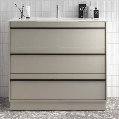 Ensemble ATTILA 101cm meuble 3 tiroirs Gris satin� + vasque (miroir en option) - SALGAR R�f. 118003