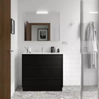 Ensemble ATTILA 101cm meuble 3 tiroirs Noir satin� + vasque (plinthe & miroir en option) - Salgar R�f. 105153