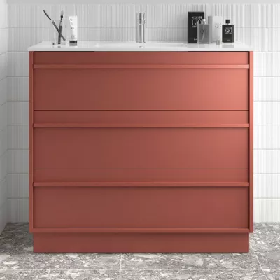 Ensemble ATTILA 101cm meuble 3 tiroirs Rouge satin� + vasque (miroir en option) - SALGAR R�f. 105124
