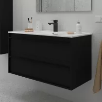 Ensemble ATTILA 101cm Noir satin&eacute; meuble 2 tiroirs + vasque (miroir en option) - SALGAR R&eacute;f. 104724