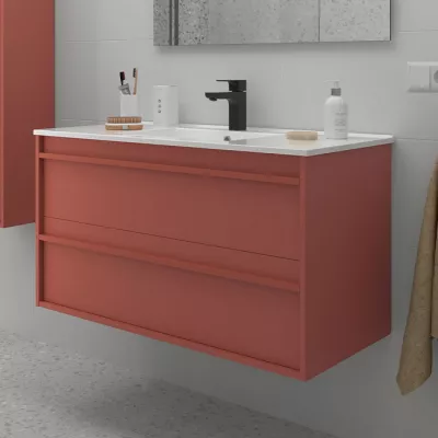 Ensemble ATTILA 101cm Rouge satin� meuble 2 tiroirs + vasque (miroir en option)   - SALGAR R�f. 104727