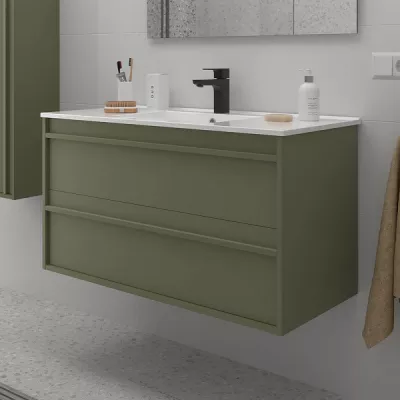 Ensemble ATTILA 101cm Vert satin� meuble 2 tiroirs + vasque (miroir en option) - SALGAR R�f. 104726