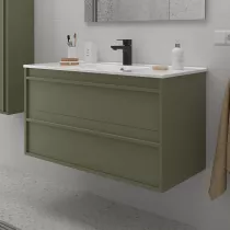 Ensemble ATTILA 101cm Vert satin&eacute; meuble 2 tiroirs + vasque (miroir en option) - SALGAR R&eacute;f. 104726