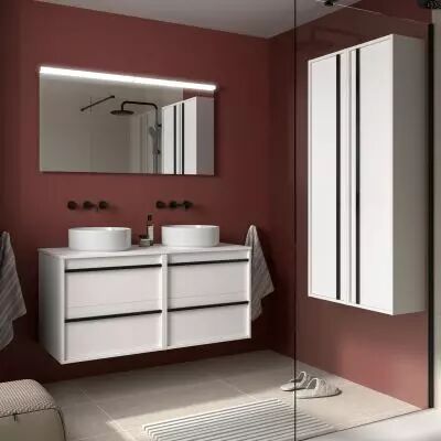 Ensemble ATTILA 120cm meuble 4 tiroirs Blanc satin� + plan (vasques & miroir en option) - Salgar R�f. 104972