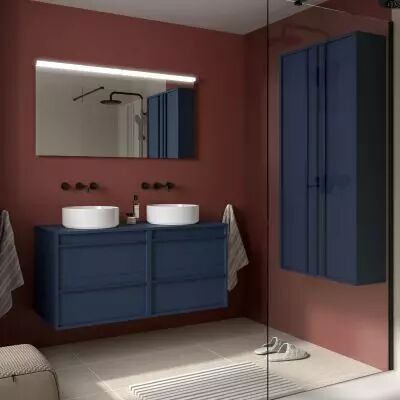 Ensemble ATTILA 120cm meuble 4 tiroirs Bleu satin� + plan (vasques & miroir en option) - Salgar R�f. 104974