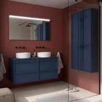 Ensemble ATTILA 120cm meuble 4 tiroirs Bleu satiné + plan (vasques & miroir en option) - Salgar Réf. 104974