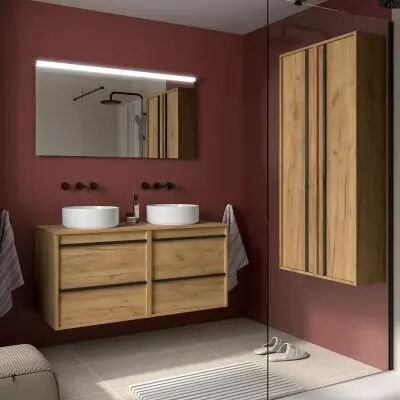 Ensemble ATTILA 120cm meuble 4 tiroirs Ch�ne Africain + plan (vasques & miroir en option) - Salgar R�f. 104978
