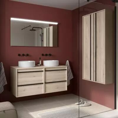 Ensemble ATTILA 120cm meuble 4 tiroirs Ch�ne naturel + plan (vasques & miroir en option) - Salgar R�f. 104977