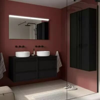 Ensemble ATTILA 120cm meuble 4 tiroirs Noir satin� + plan (vasques & miroir en option) - Salgar R�f. 104973