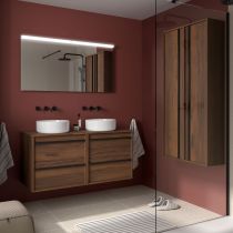 Ensemble ATTILA 120cm meuble 4 tiroirs Noyer Maya + plan (vasques & miroir en option) - Salgar Réf. 104979