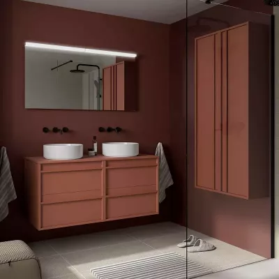 Ensemble ATTILA 120cm meuble 4 tiroirs Rouge satin� + plan (vasques & miroir en option) - Salgar R�f. 104976
