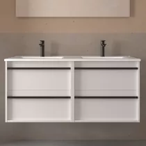 Ensemble ATTILA 121cm Blanc satin&eacute; meuble 2 tiroirs + vasque (miroir en option) - SALGAR R&eacute;f. 104731