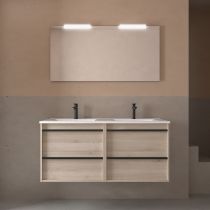 Ensemble ATTILA 121cm meuble 4 tiroirs Chêne naturel + vasque (miroir en option) - Salgar Réf. 104836