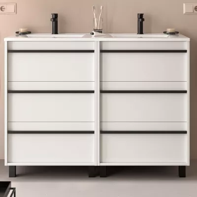 Ensemble ATTILA 121cm meuble 6 tiroirs Blanc satin� + vasque (miroir en option)  - SALGAR R�f. 105128