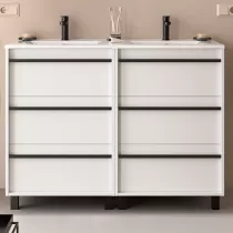 Ensemble ATTILA 121cm meuble 6 tiroirs Blanc satin&eacute; + vasque (miroir en option)  - SALGAR R&eacute;f. 105128