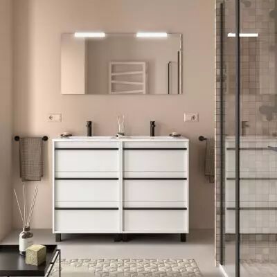 Ensemble ATTILA 121cm meuble 6 tiroirs Blanc satin� + vasque (miroir en option) - Salgar R�f. 105160