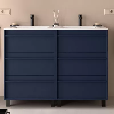 Ensemble ATTILA 121cm meuble 6 tiroirs Bleu satin� + vasque (miroir en option) - SALGAR R�f. 105130
