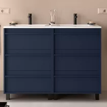Ensemble ATTILA 121cm meuble 6 tiroirs Bleu satin&eacute; + vasque (miroir en option) - SALGAR R&eacute;f. 105130