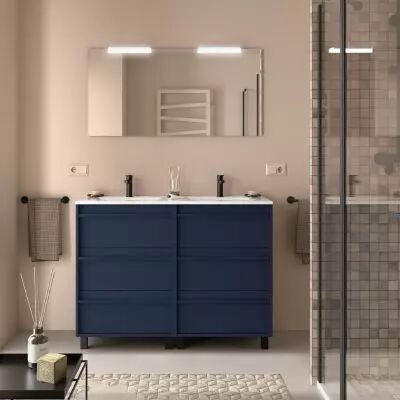 Ensemble ATTILA 121cm meuble 6 tiroirs Bleu satin� + vasque (miroir en option) - Salgar R�f. 105162