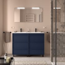 Ensemble ATTILA 121cm meuble 6 tiroirs Bleu satiné + vasque (miroir en option) - Salgar Réf. 105162