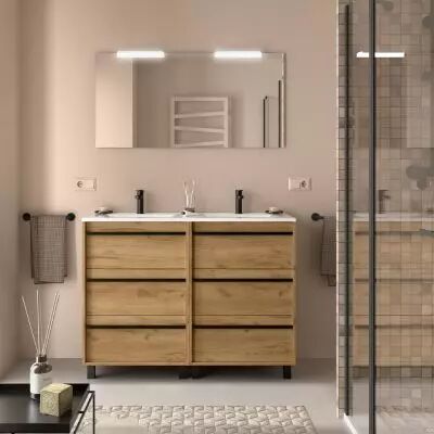 Ensemble ATTILA 121cm meuble 6 tiroirs Ch�ne Africain + vasque (miroir en option) - Salgar R�f. 105166