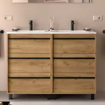 Ensemble ATTILA 121cm meuble 6 tiroirs Ch&ecirc;ne africain + vasque (miroir en option) - SALGAR R&eacute;f. 105134