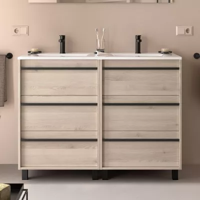 Ensemble ATTILA 121cm meuble 6 tiroirs Ch�ne naturel + vasque (miroir en option)  - SALGAR R�f. 105133