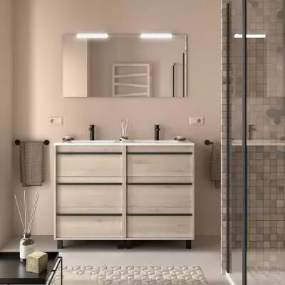 Ensemble ATTILA 121cm meuble 6 tiroirs Ch�ne naturel + vasque (miroir en option) - Salgar R�f. 105165