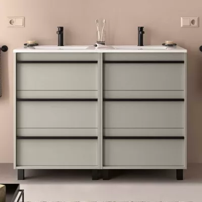 Ensemble ATTILA 121cm meuble 6 tiroirs Gris satin� + vasque (miroir en option) - SALGAR R�f. 118004