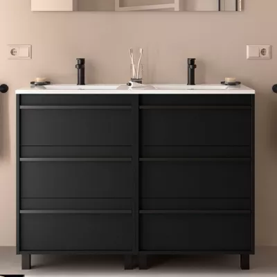 Ensemble ATTILA 121cm meuble 6 tiroirs Noir satin� + vasque (miroir en option) - SALGAR R�f. 105129