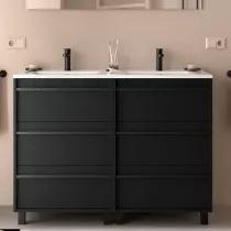 Ensemble ATTILA 121cm meuble 6 tiroirs Noir satin&eacute; + vasque (miroir en option) - SALGAR R&eacute;f. 105129