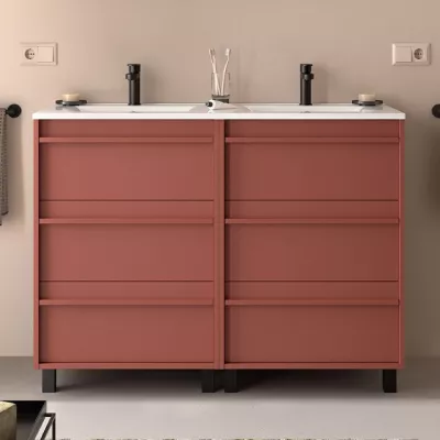 Ensemble ATTILA 121cm meuble 6 tiroirs Rouge satin� + vasque (miroir en option)  - SALGAR R�f. 105132