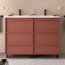 Ensemble ATTILA 121cm meuble 6 tiroirs Rouge satin&eacute; + vasque (miroir en option)  - SALGAR R&eacute;f. 105132