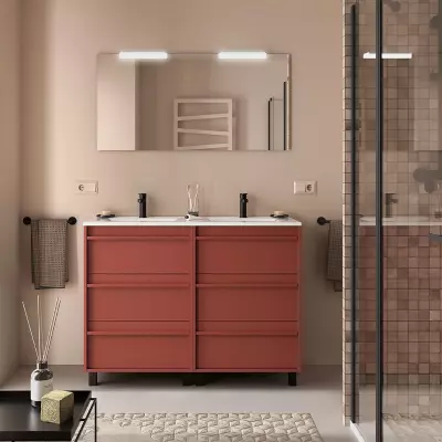 Ensemble ATTILA 121cm meuble 6 tiroirs Rouge satin� + vasque (miroir en option) - Salgar R�f. 105164