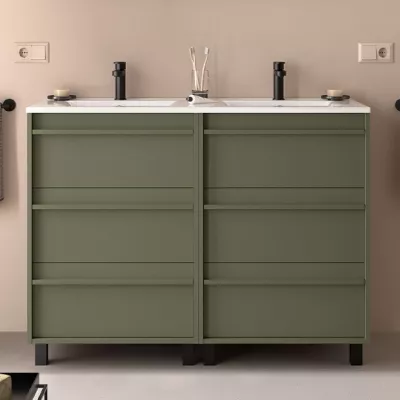 Ensemble ATTILA 121cm meuble 6 tiroirs Vert satin� + vasque (miroir en option) - SALGAR R�f. 105131