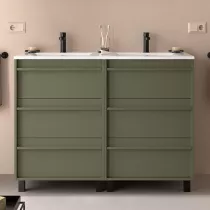 Ensemble ATTILA 121cm meuble 6 tiroirs Vert satin&eacute; + vasque (miroir en option) - SALGAR R&eacute;f. 105131