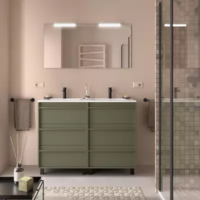 Ensemble ATTILA 121cm meuble 6 tiroirs Vert satin� + vasque (miroir en option) - Salgar R�f. 105163