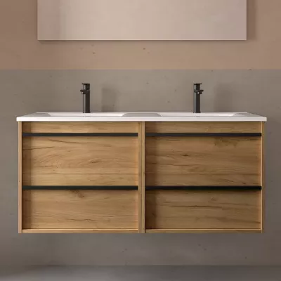 Ensemble ATTILA 121cm Noyer maya meuble 2 tiroirs + vasque (miroir en option)  - SALGAR R�f. 104738