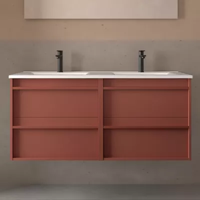 Ensemble ATTILA 121cm Rouge satin� meuble 2 tiroirs + vasque (miroir en option) - SALGAR R�f. 104735