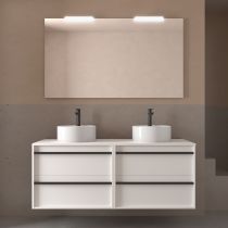 Ensemble ATTILA 140cm meuble 4 tiroirs Blanc satiné + plan (vasques & miroir en option) - Salgar Réf. 104980