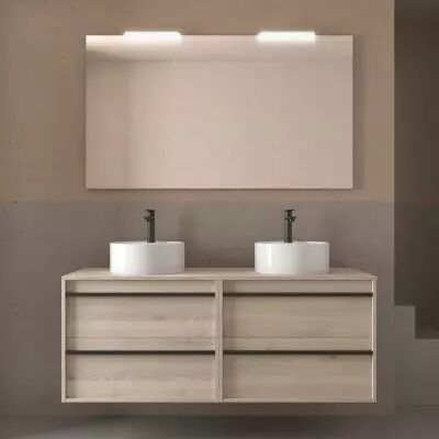Ensemble ATTILA 140cm meuble 4 tiroirs Ch�ne naturel + plan (vasques & miroir en option) - Salgar R�f. 104985