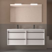Ensemble ATTILA 141cm meuble 4 tiroirs Blanc satiné + vasque (miroir en option) - Salgar Réf. 104839