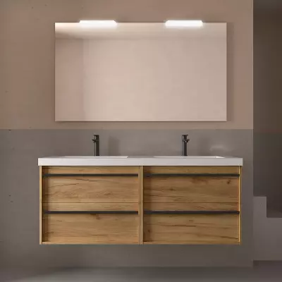 Ensemble ATTILA 141cm meuble 4 tiroirs Ch�ne Africain + vasque (miroir en option) - Salgar R�f. 104845